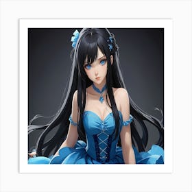 Anime Girl In Blue Dress Art Print