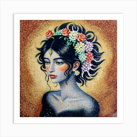 Person - Woman With Flowers By Person Art Print