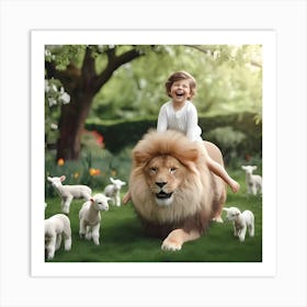 Lion And Lambs Art Print