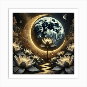 Moon And Lotus Art Print