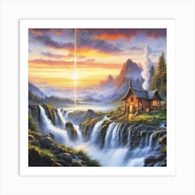 Sunset At The Cabin Art Print