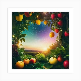 Fruit frame colorful fairy sky Art Print