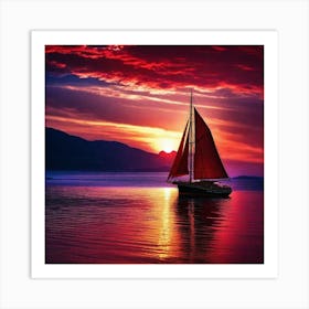 Sailboat At Sunset 31 Art Print