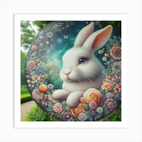 Bunny and flowers around Art Print