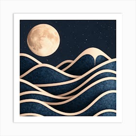 Moon And Waves 75 Art Print