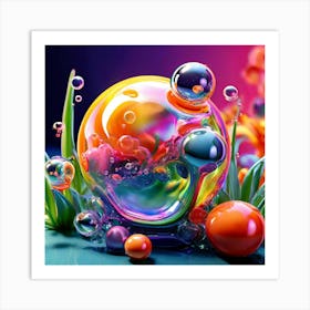 3d Bubbles Colors Dimensional Objects Illustrations Shapes Plants Vibrant Textured Spheric (22) Art Print