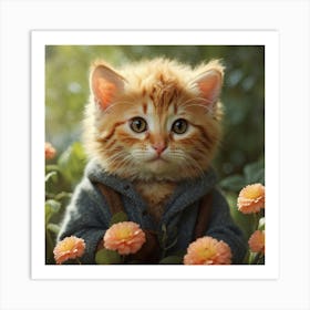 Cat In Flowers Art Print