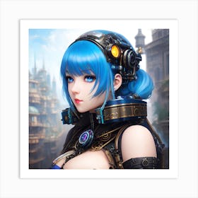 Surreal sci-fi anime cyborg limited edition 5/10 different characters Blue Haired Waifu Art Print