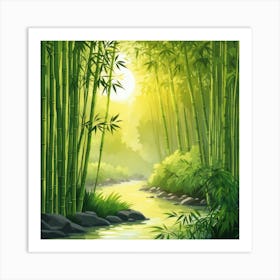 A Stream In A Bamboo Forest At Sun Rise Square Composition 272 Art Print