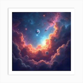 Vivid Cosmic Nebula In A Watercolor Style 1 Art Print