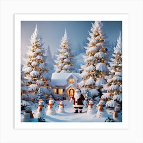 Christmas Scene With Santa Claus Art Print