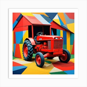 Red Tractor Fragmentation Art Print