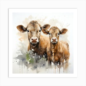 Rustic Tranquility Watercolor Cow Art Print