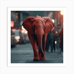 Red Elephant In The City Art Print