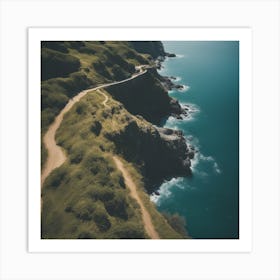 Aerial View Of A Road Leading To The Ocean Art Print