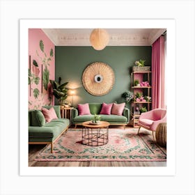 Pink And Green Living Room Art Print