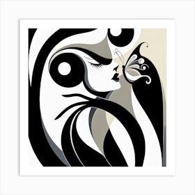 Minimalism Abstract Portrait with Butterfly Art Print