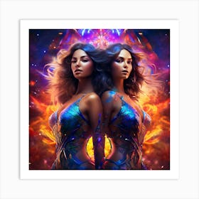 Two Women In Front Of A Fire Art Print