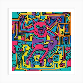 Line Art Panther By Keith Haring In Abstract Space Art Print