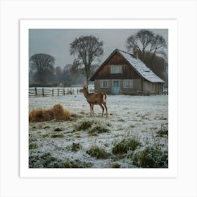 Deer In The Snow 5 Art Print