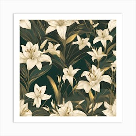 White Lillies On Dark Green Art Print