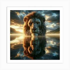 Lion In The Water Art Print