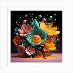 3d splash flowers spring Art Print