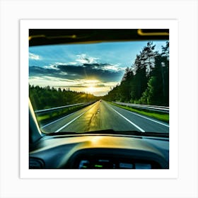 Sky Automobile Highway View Speed Traffic Transportation Mirror Travel Road Black Vehicle (1) Art Print