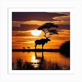 Sunset With A Moose Art Print