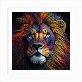 Multi Coloured Lion's Face Art Print