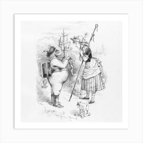 Santa Claus And Little Bo Peep Sketch print Art Print