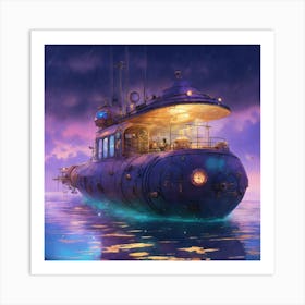 Submarine At Night Art Print