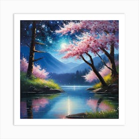 Cherry Blossoms By The Lake 7 Art Print