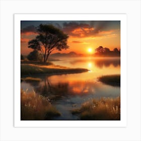 Sunset By The Lake Art Print