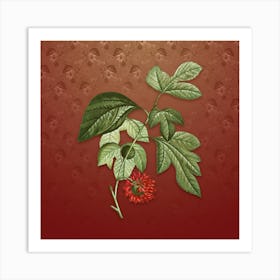 Vintage Paper Mulberry Flower Botanical on Falu Red Pattern n.0228 Art Print