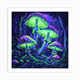 Glow In The Dark Mushrooms Art Print