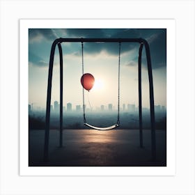 Red Balloon On A Swing 1 Art Print