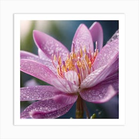 Lotus Flower With Water Droplets Art Print