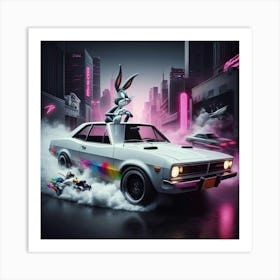 Bugs Bunny Rat Race Neon Art Print