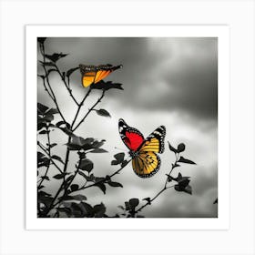 Two Butterflies On A Branch Art Print