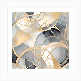 Abstract Aquarell Painting Gold Black And Silver 2 Art Print