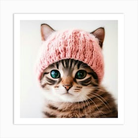 Cute Kitten In Pink Hat Art Print