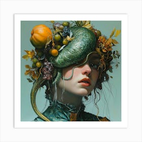 Woman With A Snake On Her Head Art Print