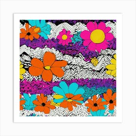 Chevron + Daisy+ Poppy+ Marigolds + Neon Plaids Pa (4) Art Print