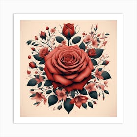 Aesthetic style, Large red rose flower 1 Art Print