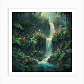 Waterfall In The Jungle 20 Art Print