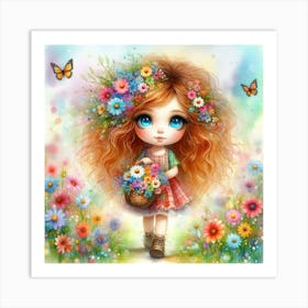 Little Girl With Flowers 6 Art Print