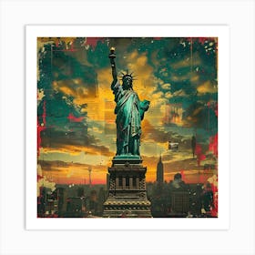 Statue Of Liberty, retro collage Art Print