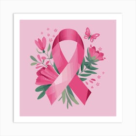 Women Breast Cancer Awareness background with brassiere Calligraphy in Pink Ribbon international symbol for month October suitable for clipart and poster and wall art (3) (1)F Art Print