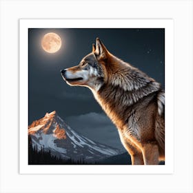 Wolf Howling At The Moon Art Print